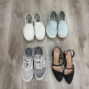 Vans Women's Slip-On Sneakers - Cream and Light Blue Checkered